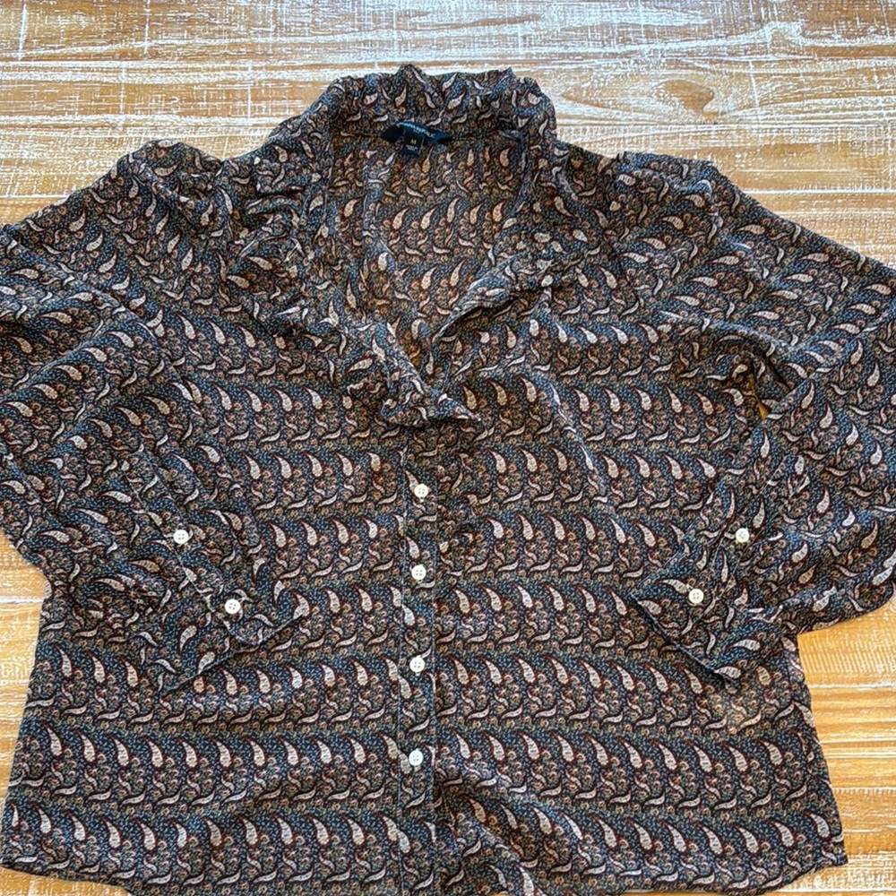 Sheer print Banana Republic Brown Button Down Notched Collar Shirt